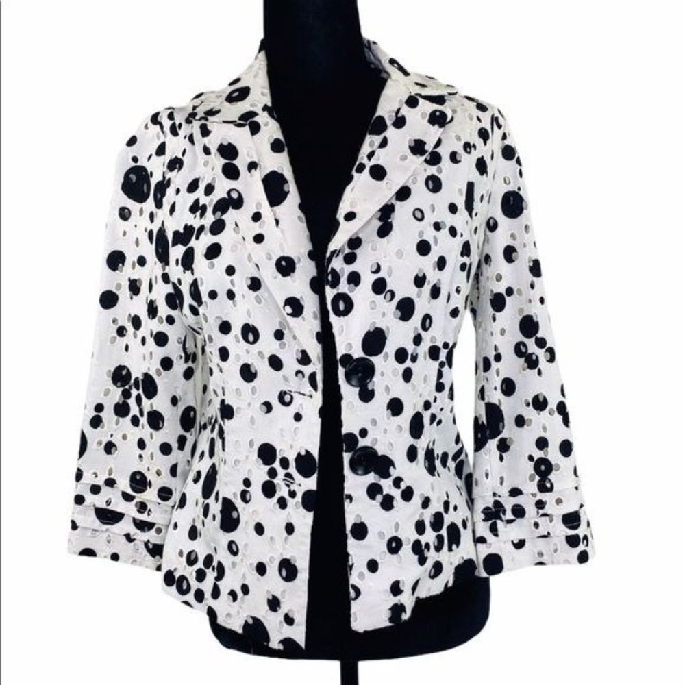 ALBERTO MAKALI Tailored Jacket Designer Linen Eyelet Blazer women’s size 8 - Picture 4 of 14